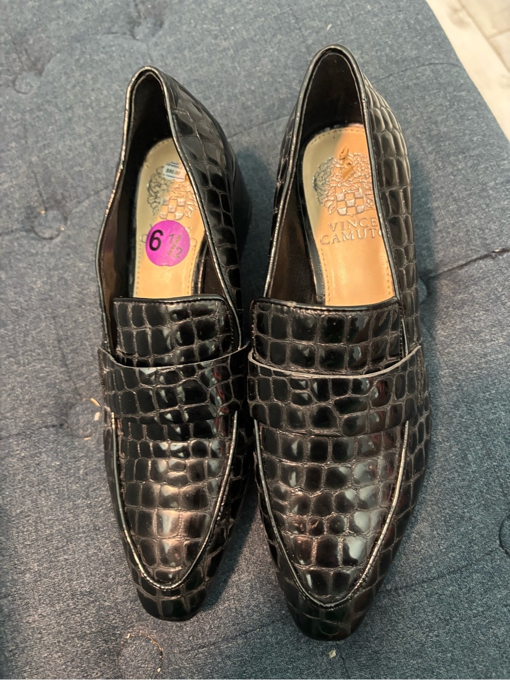 Vince Camuto Black Croc-Embossed Leather Slip-On Loafers